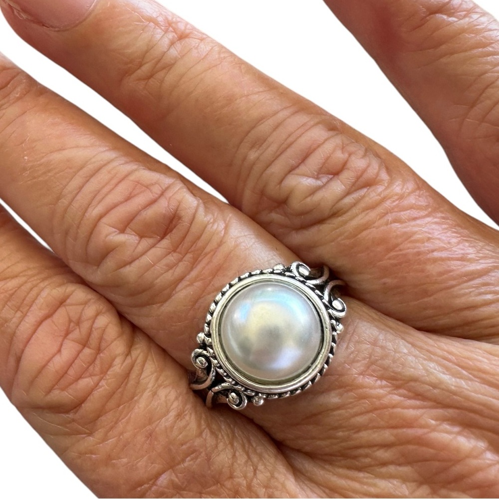 Vintage Style Pearl Silver Plated Ring